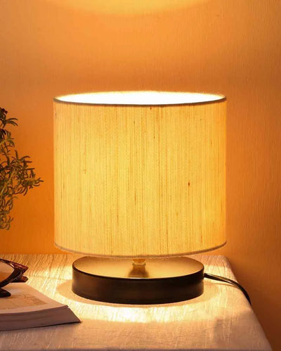 Fashionable Off-White Cotton Drum Designer Table Lamp For Home Decor