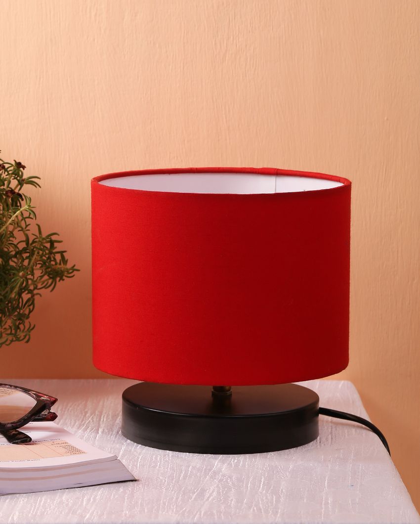 Attractive Cotton Drum Designer Table Lamp For Home Decor Red