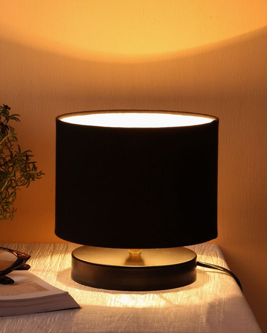 Attractive Cotton Drum Designer Table Lamp For Home Decor Black