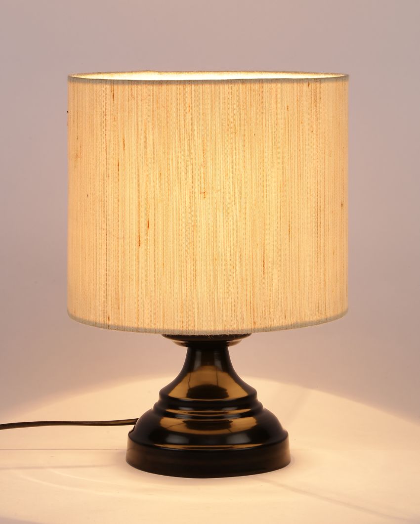 Stylish Cotton Drum Designer Table Lamp With Iron Base Off White