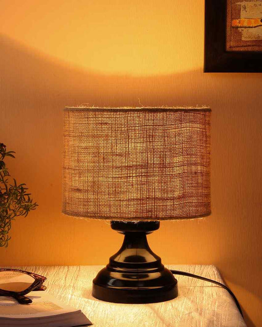 Charming Beige Jute Designer Table Lamp With Iron Base