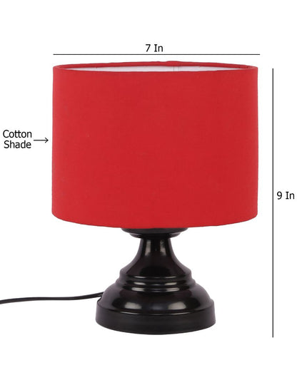 Stylish Cotton Drum Designer Table Lamp With Iron Base Red