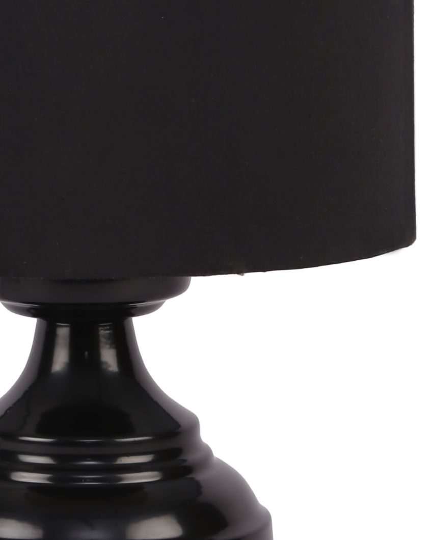 Stylish Cotton Drum Designer Table Lamp With Iron Base Black