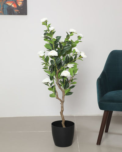 Artificial Camellia Rose Flowers Plants with Pot | 4 Feet