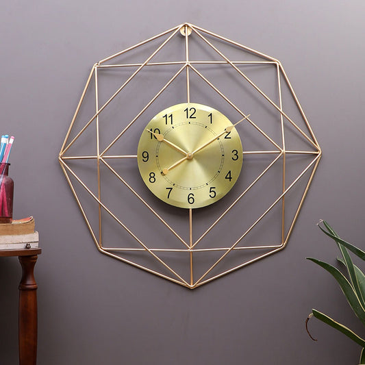 Hexagon Wire Wall Clock WIth Gold Dial Default Title