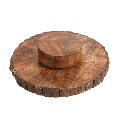 Mango Wood Revolving Cake Platter with Server Set Default Title