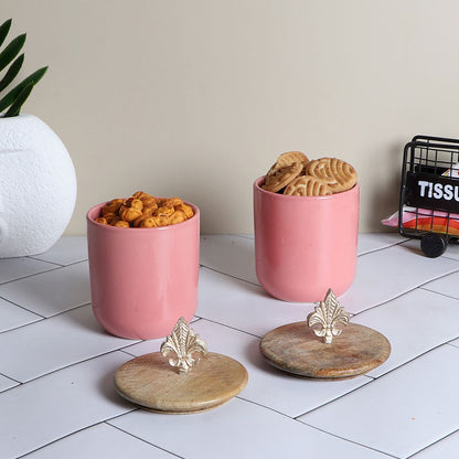 Ceramic Jars With Lid | Set of 2 Pink