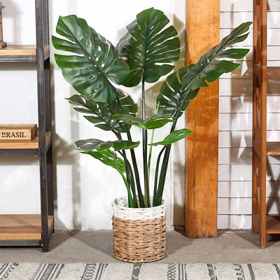 Big Leaves Monstera Plastic Plant With White Pot Default Title