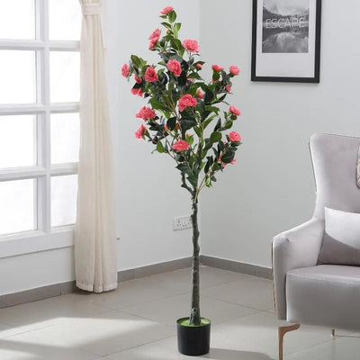 Camellia Artificial Real Touch  Plant With Pot | 64 Inch Pink