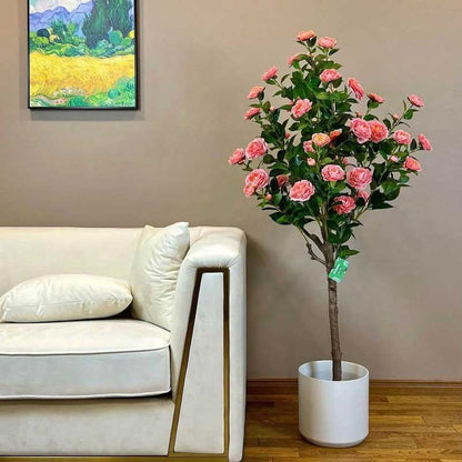 Fancy Roses Blooms Plant With Pot For Decor pink