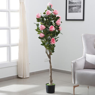 Rose Artificial Real Touch Plant With Pot | 64 Inch Pink