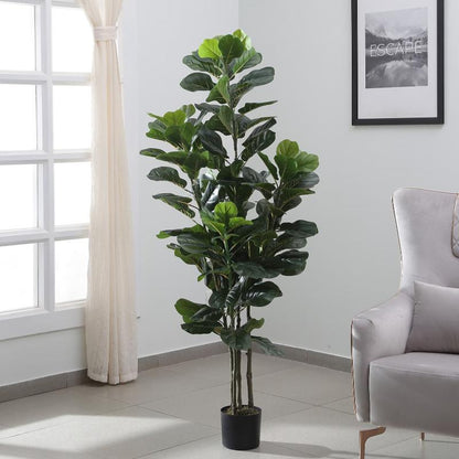 Artificial Yellow Real Touch Fiddle-leaf fig Plant With Pot | 72 Inch Default Title