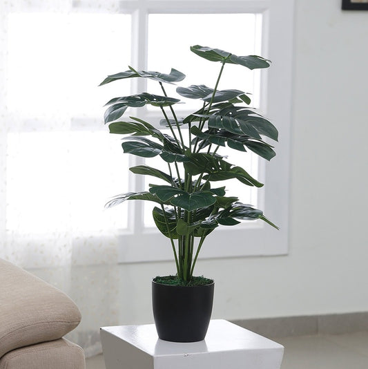 Artificial Real Touch Monsteray Plant & Pot for Home Decor Dark Green