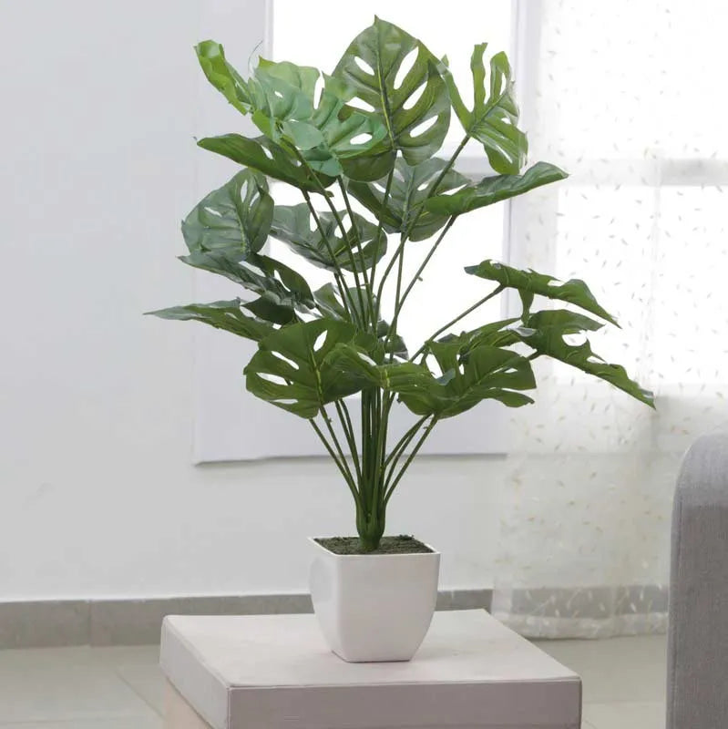 Artificial Real Touch Monsteray Plant & Pot for Home Decor Light Green