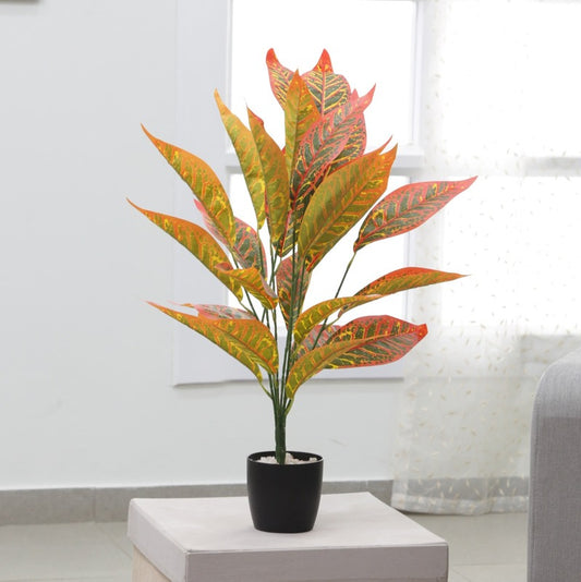 Artificial Indoor Intertior Iceton Croton Plant With Pot Red