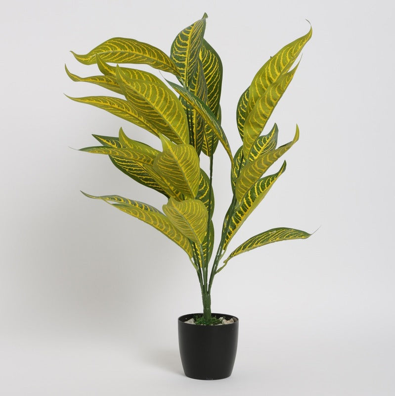 Artificial Indoor Intertior Iceton Croton Plant With Pot Yellow