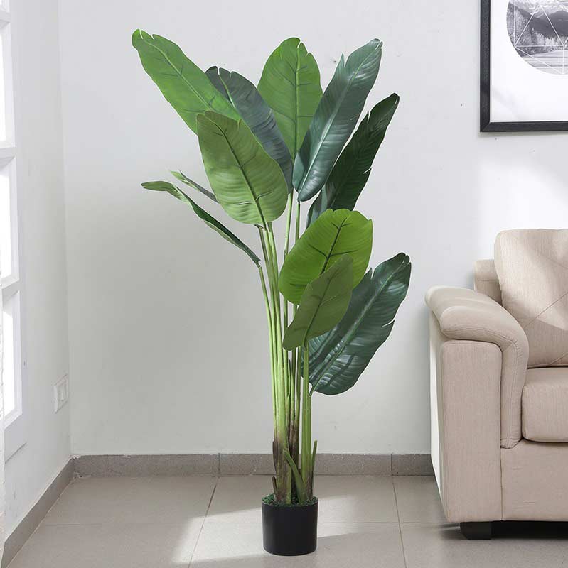 Artificial Banana Leaves Plant with Plastic Pot 64 Inches