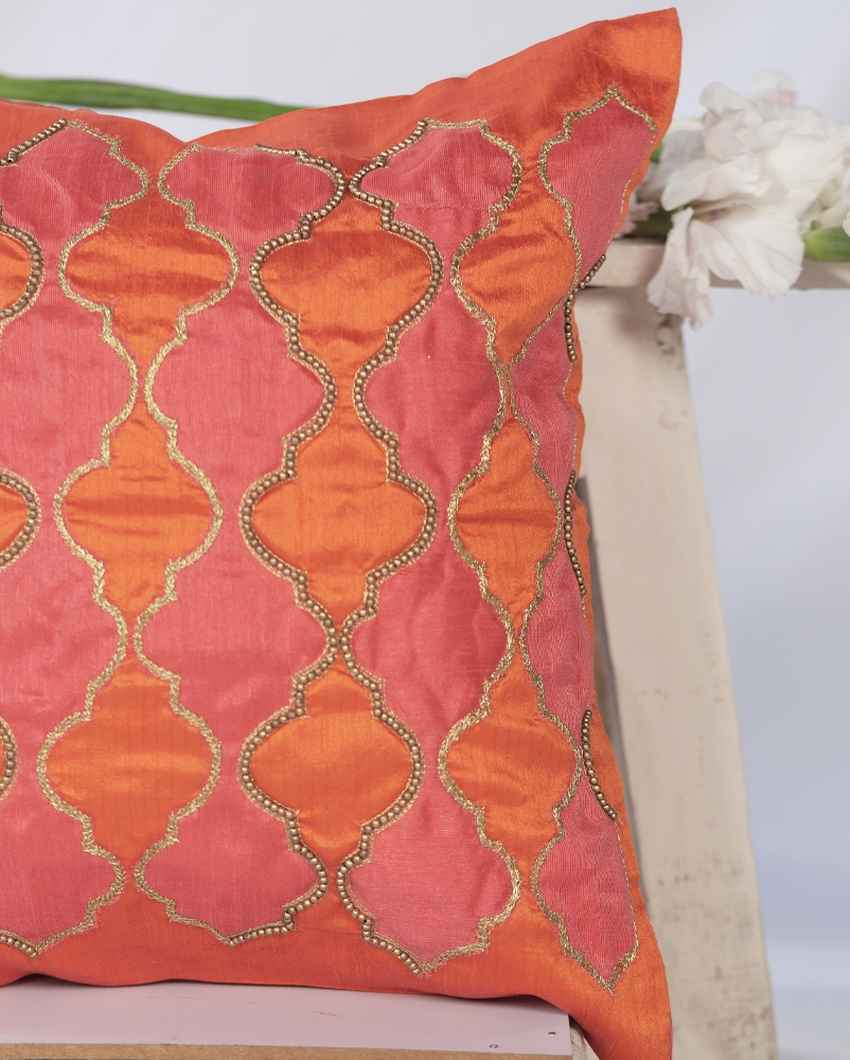 Delicate Pink Ogee Embroidered Cushion Cover | 16 x 16 inches