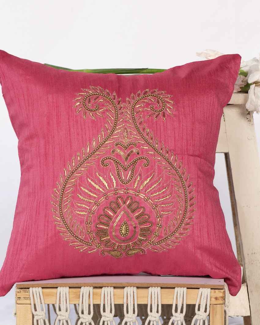 Sophisticated Pink Silk Matka Cushion Cover | 16 x 16 inches