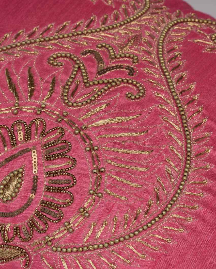 Sophisticated Pink Silk Matka Cushion Cover | 16 x 16 inches