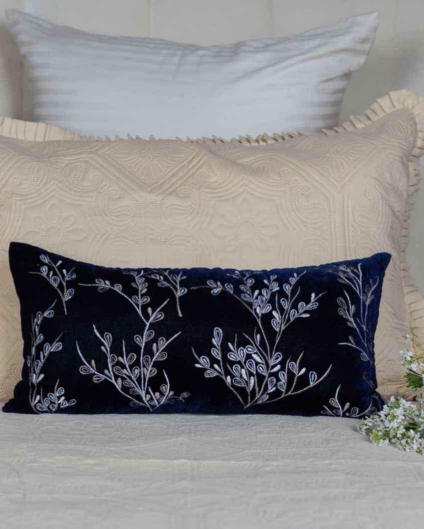 Vibrant Blue Paisley Embroidered Cushion Cover | 12 x 18 inches