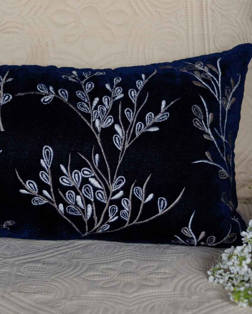 Vibrant Blue Paisley Embroidered Cushion Cover | 12 x 18 inches