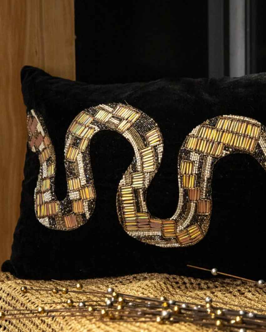 Exotic Black Python Cushion Cover | 12 x 18 inches