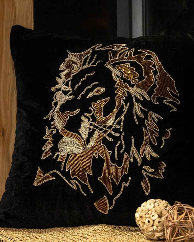 Regal Black Lion Cushion Cover | 16 x 16 inches