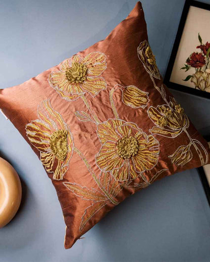 Charming Rust Anemone Cushion Cover | 18 x 18 inches