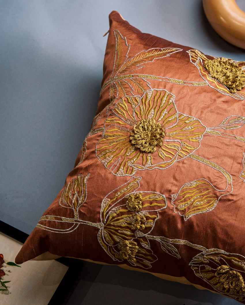 Charming Rust Anemone Cushion Cover | 18 x 18 inches