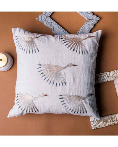 Graceful Beige Swan Cushion Cover | 18 x 18 inches