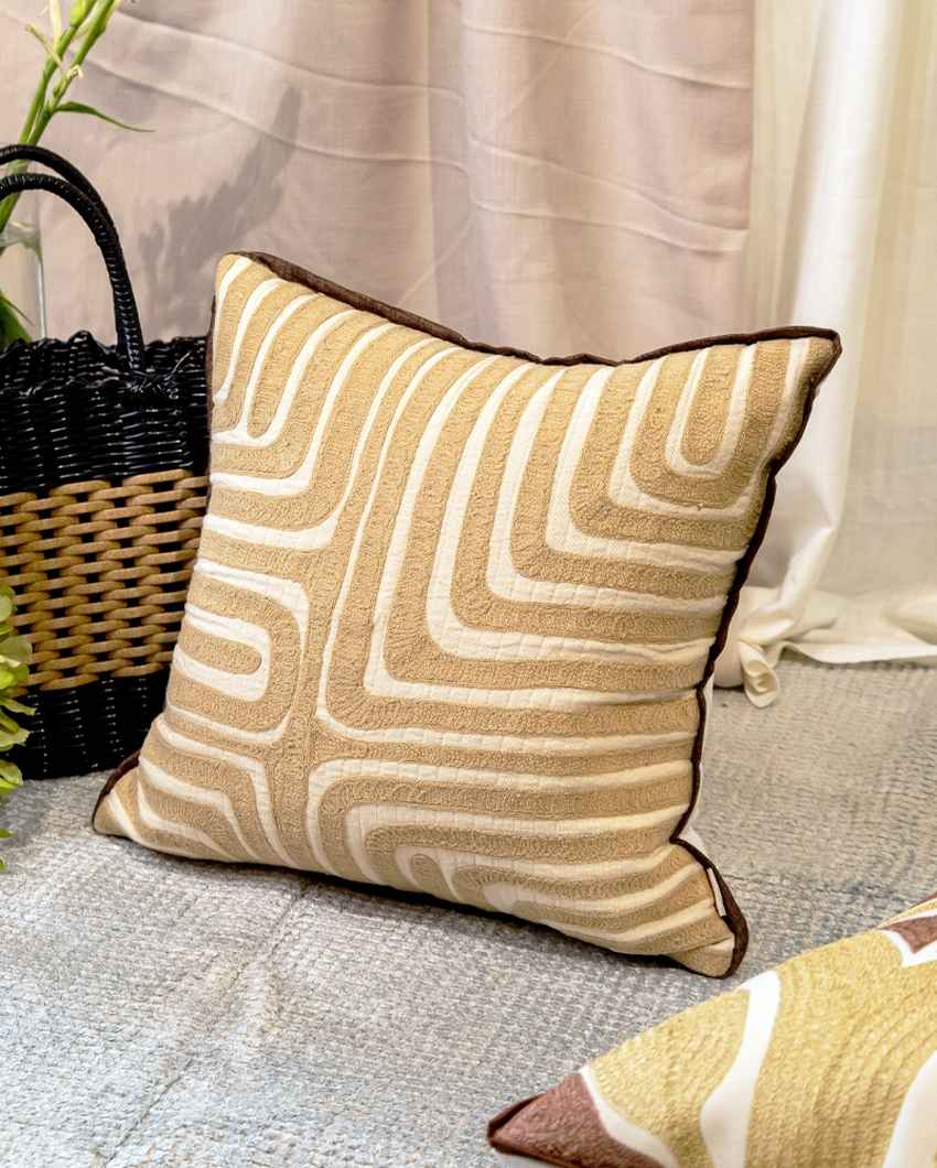 Stylish Beige Geometric Statement Cushion Cover | 18 x 18 inches