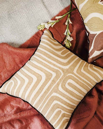 Stylish Beige Geometric Statement Cushion Cover | 18 x 18 inches