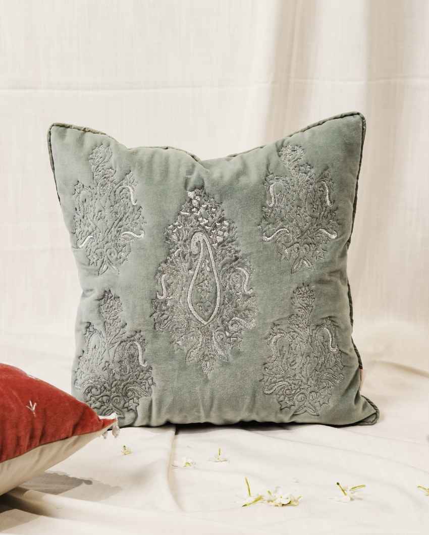 Sophisticated Green Sage Paisley Quilted Cushion Cover | 18 x 18 inches