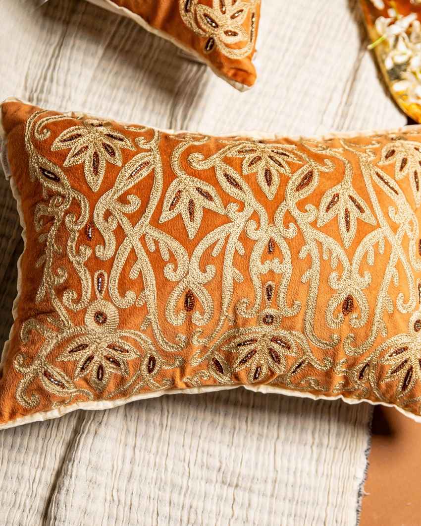 Sleek Rust Aari Lumbar Cushion Cover | 12 x 18 inches