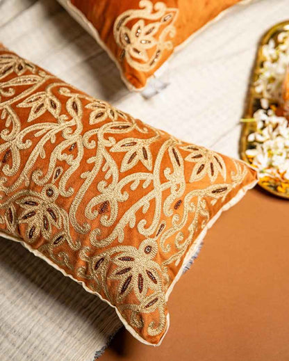 Sleek Rust Aari Lumbar Cushion Cover | 12 x 18 inches