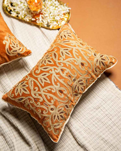 Sleek Rust Aari Lumbar Cushion Cover | 12 x 18 inches