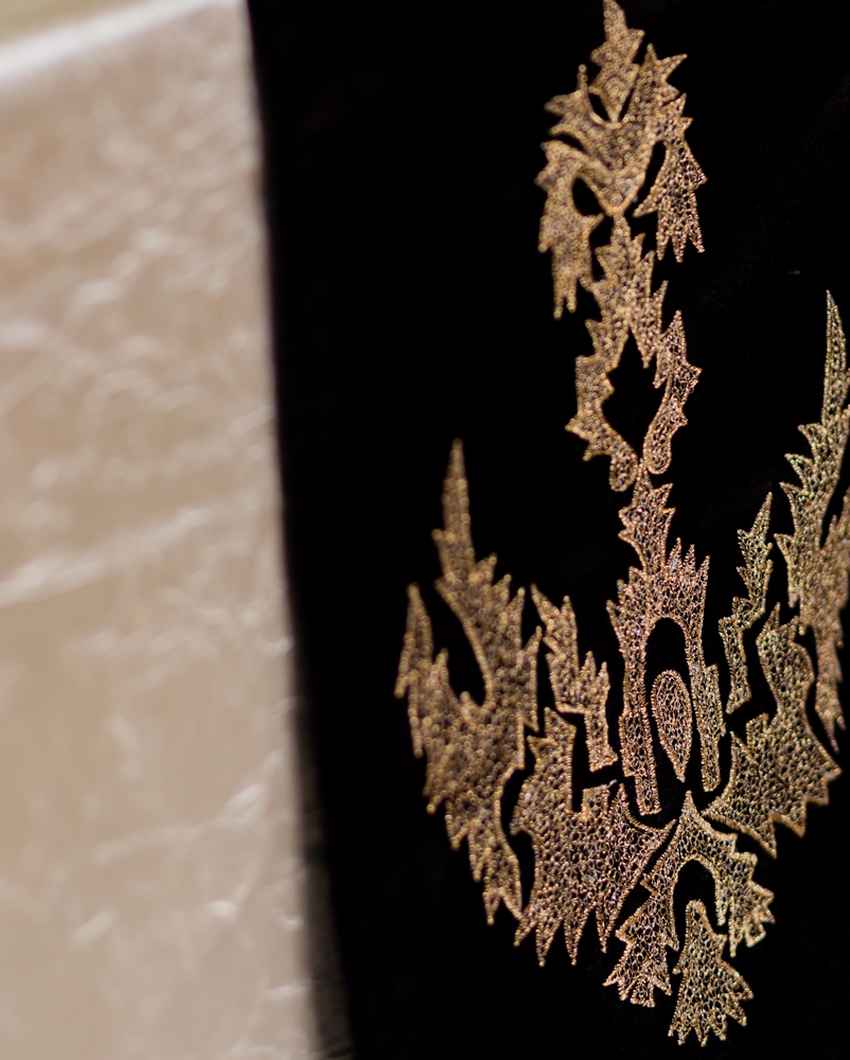 Stunning Black Embroidered Table Runner with Mats | Pack of 7