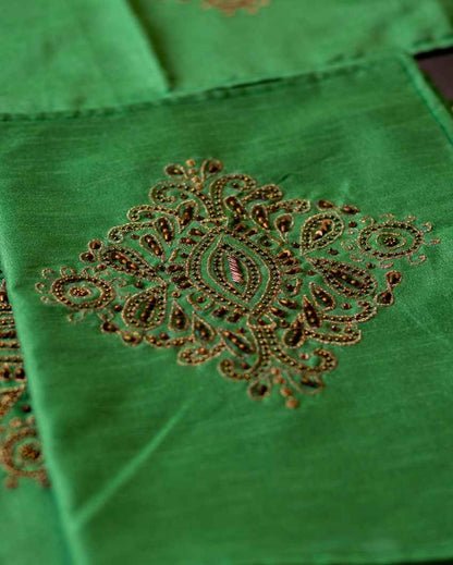 Vibrant Green Embroidered Table Runner with Mats | Pack of 7