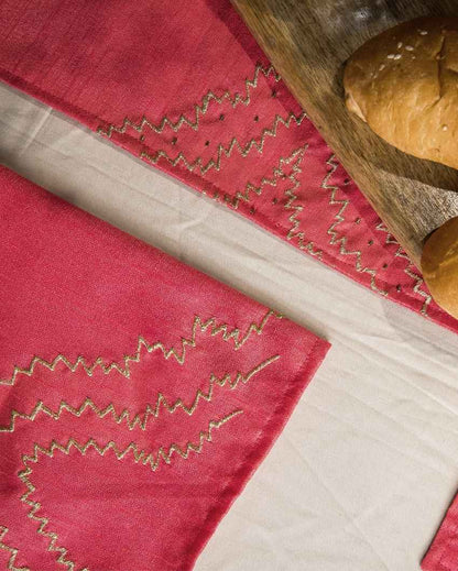 Graceful Pink Embroidered Table Runner with Mats | Pack of 7