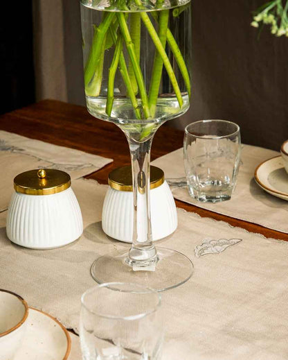 Elegant Beige Linen & Organza Table Runner with Mats | Pack of 7