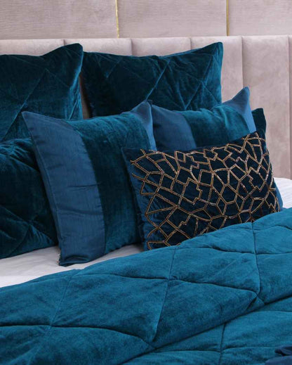 Opulent Green Teal Velvet Bedspread Combo | Pack of 7