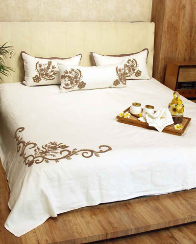 Cozy Mocha & White Aari Bedding Combo | Pack of 4