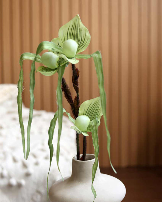 Artificial Paphiopedilum Orchid Flowers | Vase Not Included