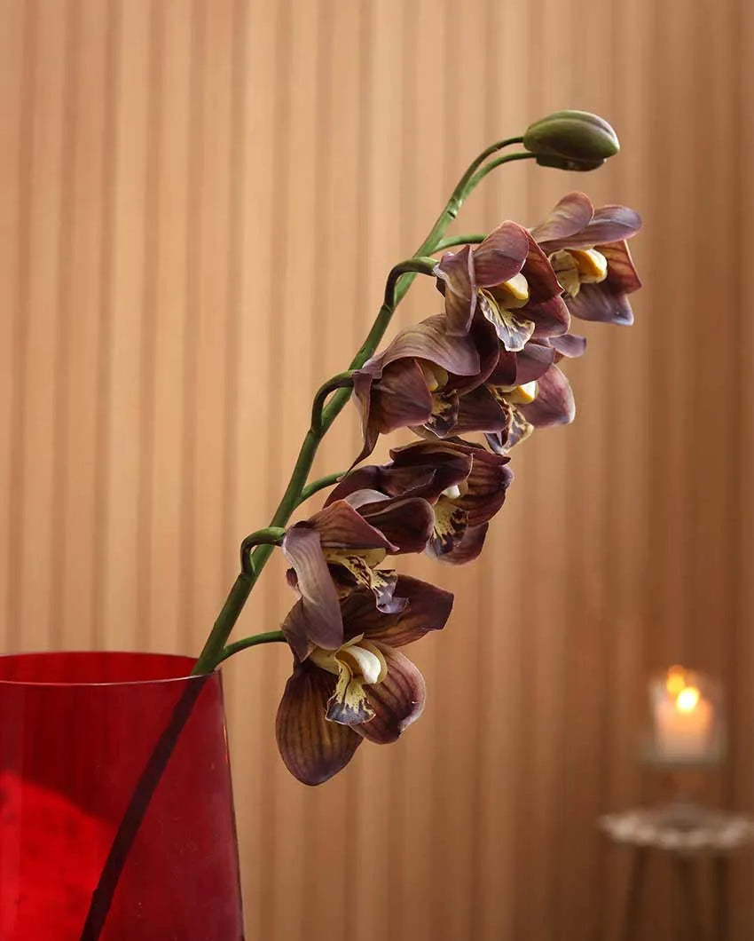 Olive Green Silicon Cymbidium Artificial Flower | Vase Not Included