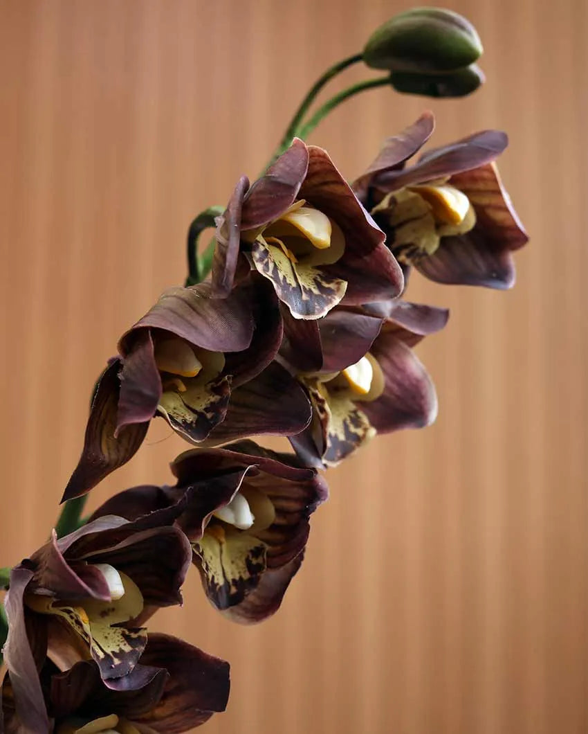 Olive Green Silicon Cymbidium Artificial Flower | Vase Not Included