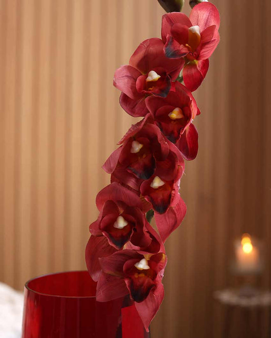 Red Silicon Cymbidium Artificial Flower | Vase Not Included