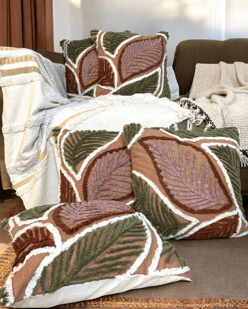 Whimsical Autumn Fern Tufted Cushion Cover | 18 x 18 inches