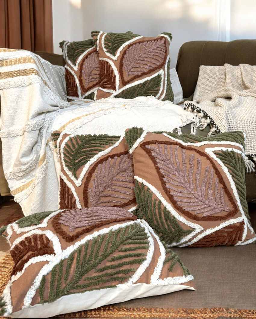 Whimsical Autumn Fern Tufted Cushion Cover | 18 x 18 inches