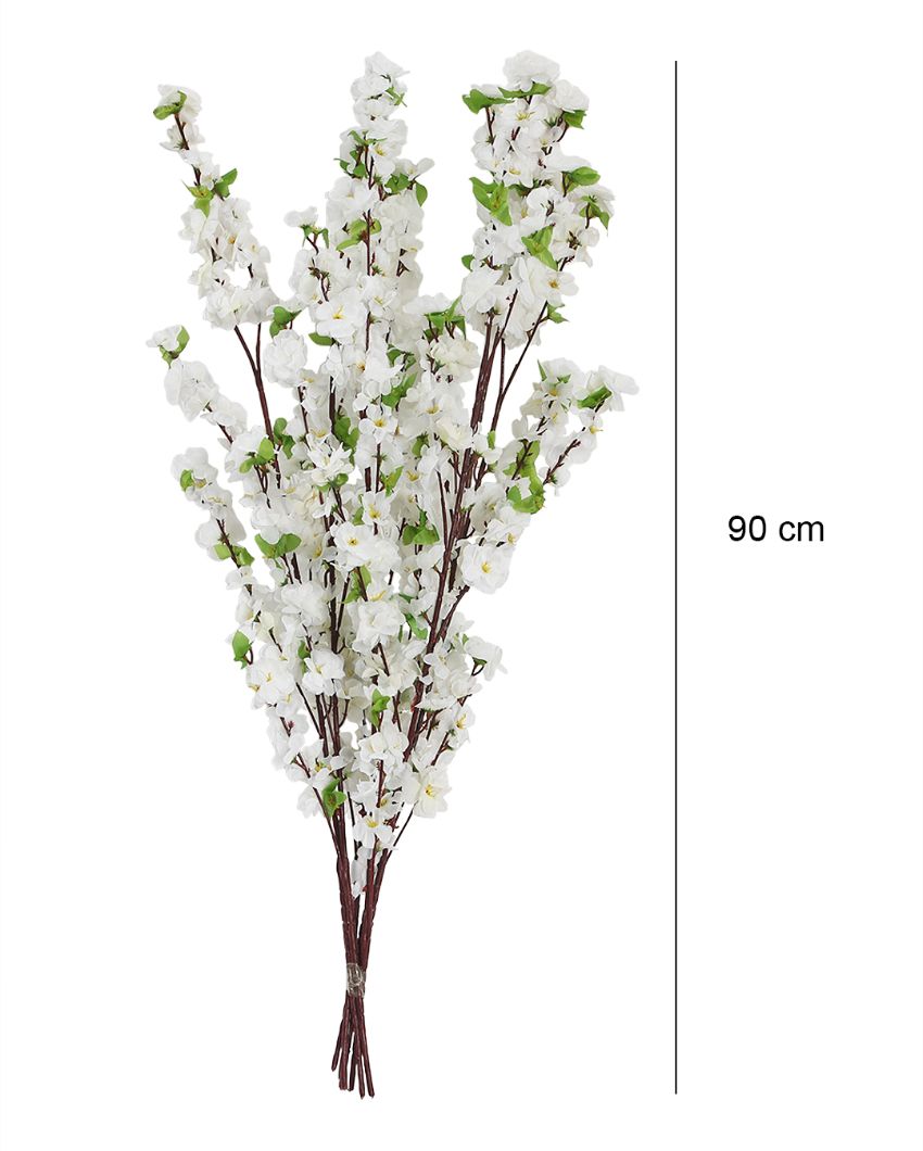 Artificial Cherry Blossoms Plastic Flowers | Set Of 6 White